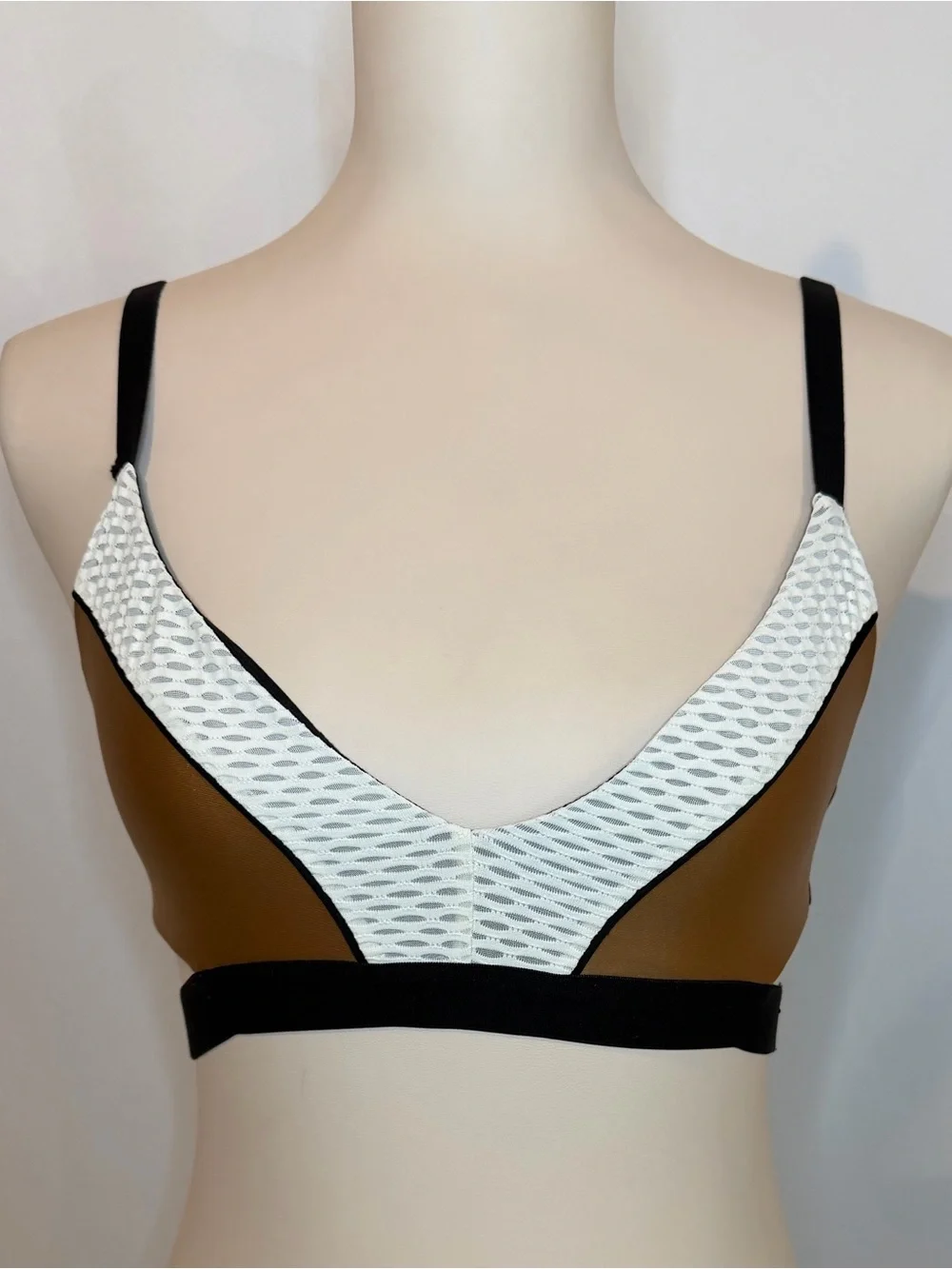 Koral color block net sports bra in white latte